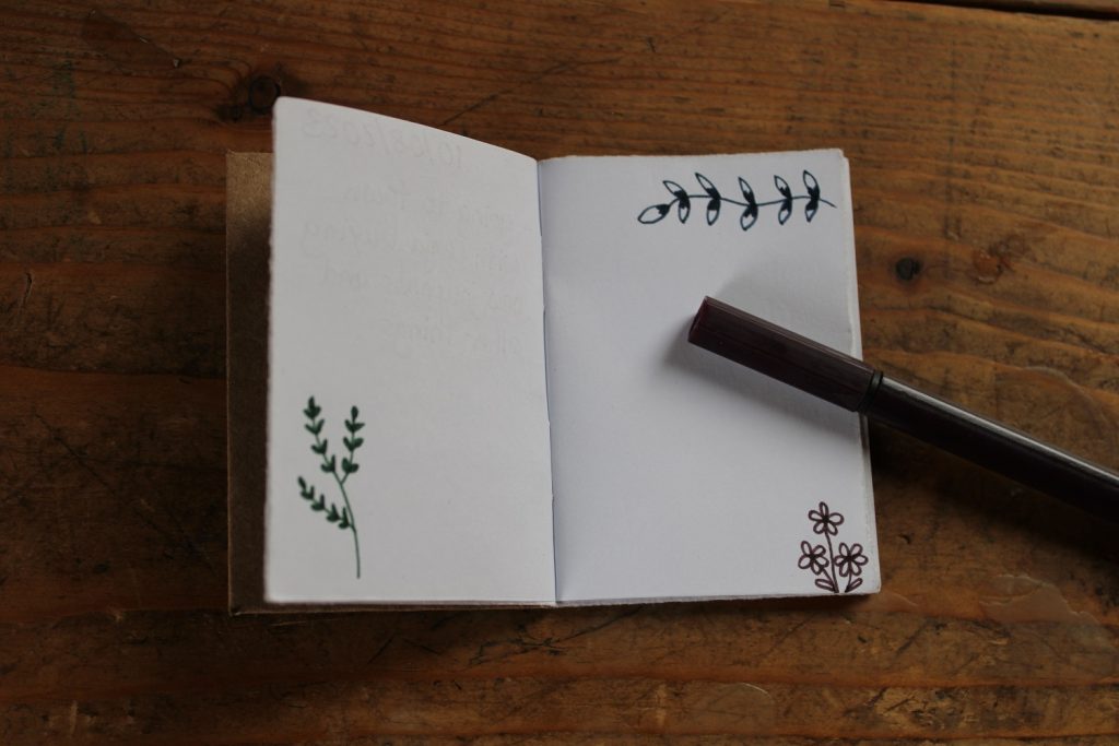 mini journal with hand drawn flowers 