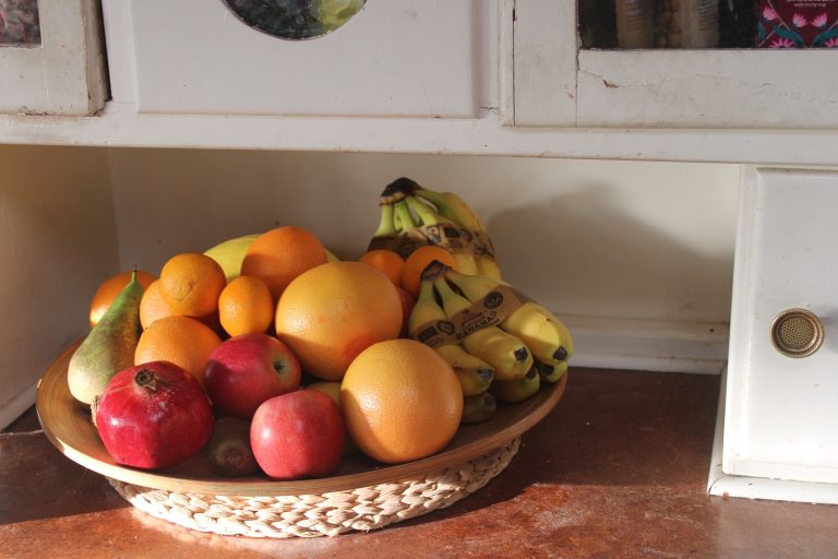 fruit bowl on shelf