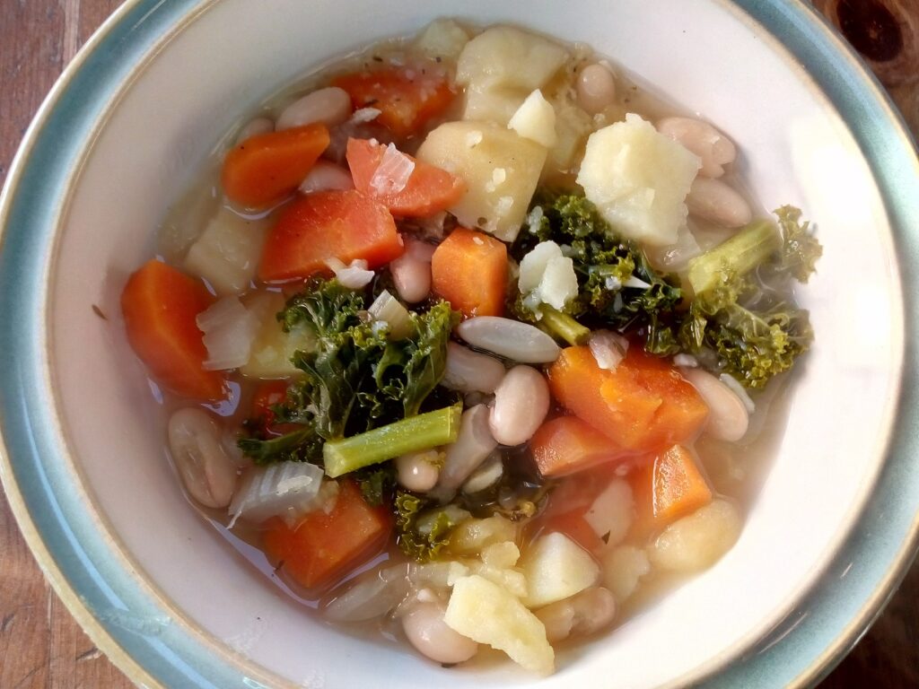 warming kale potato and bean stew