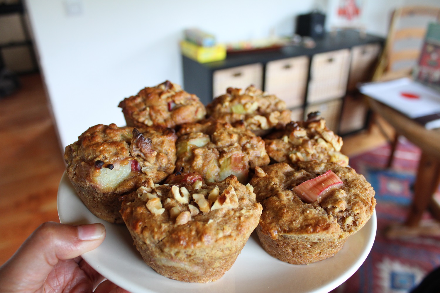 wholemeal spelt rhubarb muffins